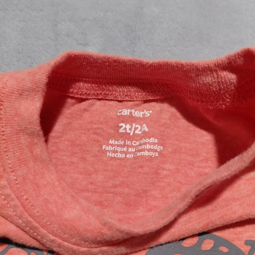Carter's 2T Orange Long Sleeved Graphic Tee Sloth Racecar